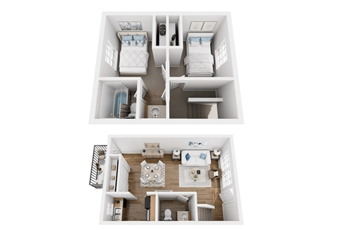 Floor plan for 2 beds, 1.5 baths, 1000 sqft